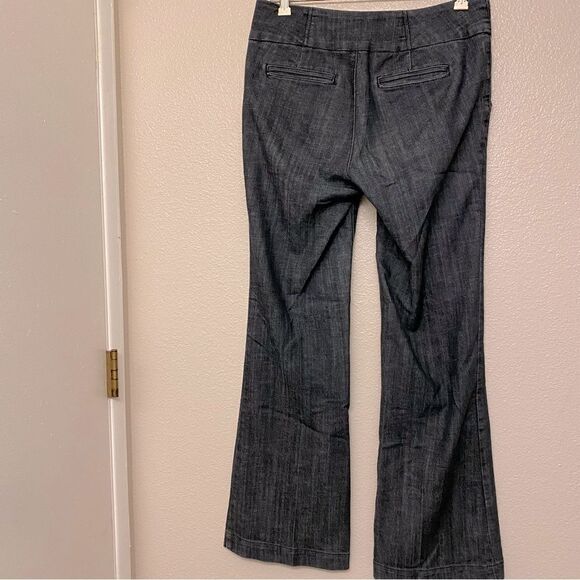 Maurices mid rise dark chambray blue jeans fabric button boot cut 7/8 Long - Picture 3 of 11